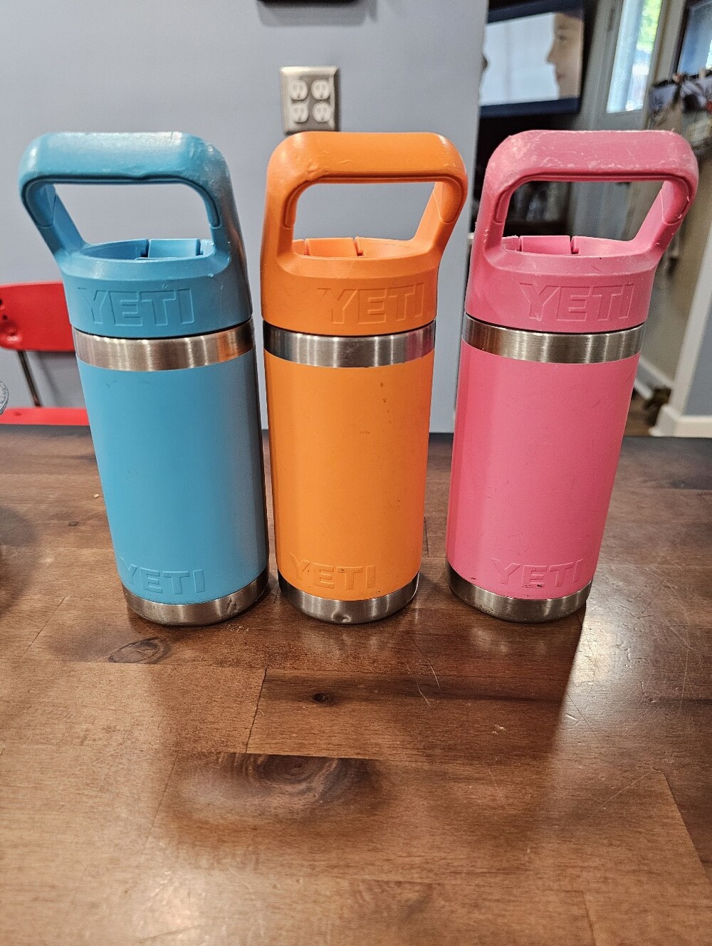 YETI Rambler Jr 12oz Kids Water Bottles Straw Lids No Straws Blue Orange Pink